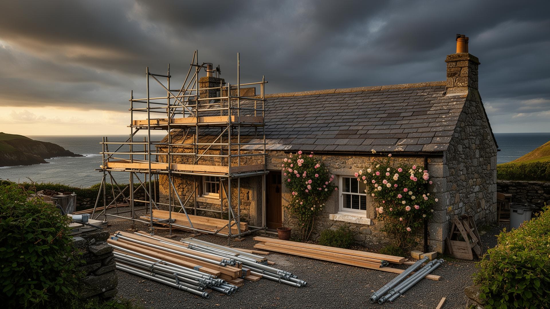 Cornish granite seaside cottage with slate roof on the Cornwall coast